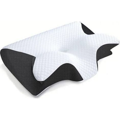 Oreiller Ergonomique Cervical, 2 en 1 Oreiller Orthopédique à Mémoire de Forme pour la Nuque, Coussin pour Dormir sur Le Côté et sur Le Dos, 62x37x12cm (noir) (1/4)