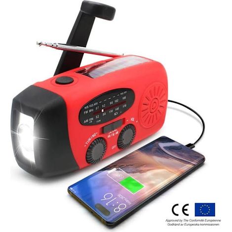 Filiyano – lampe torche et batterie – Radio d'urgence/radio à manivelle avec cellules solaires, lampe torche et batterie externe 400 ml (1/5)