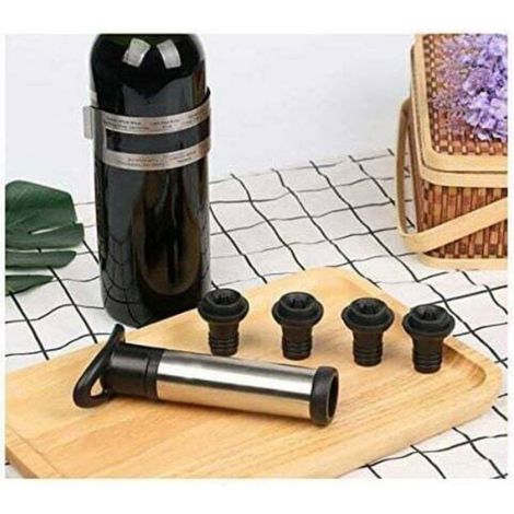 Pompe à vide pour vin en acier inoxydable, avec 4 bouchons, pour retirer l'air et conserver la fraîcheur du vin, kit de conservation du vin (1/4)