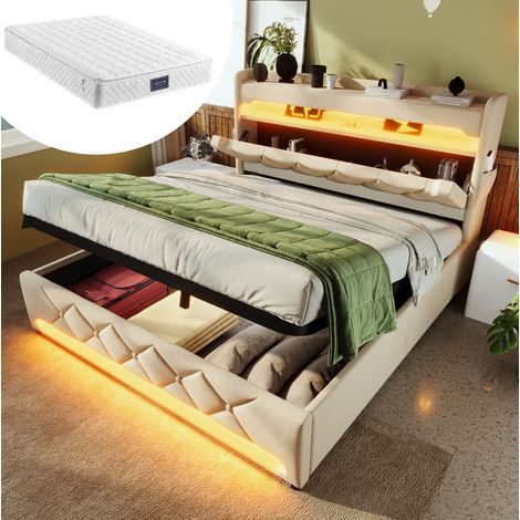 cama matrimonio LED con USB y almacenaje 140x200 OKMYHOME (1/5)