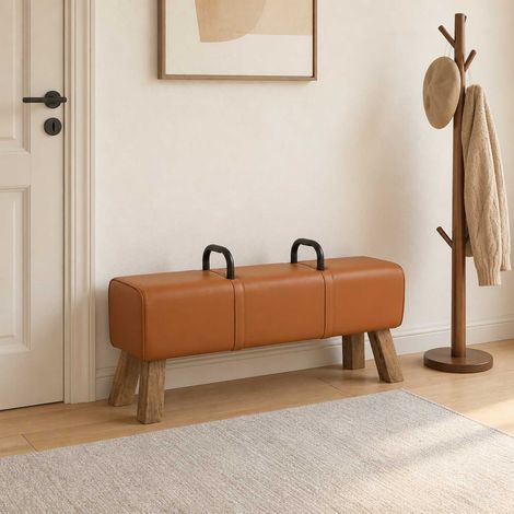 vidaXL Banco Marrón 110 x 30 x 45 cm Cuero Real (1/5)