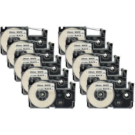 vhbw 10x Label Tape compatible with Casio KL-C500 Label Printer 8m x 24 mm, Black on White (1/4)