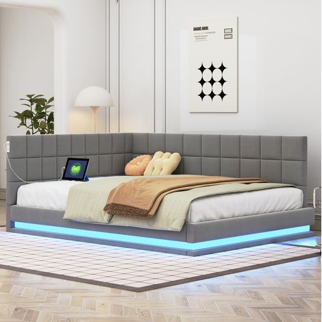 MEUBLIV Bettgestell 140x200 cm Grau – mit LED-Lichtleiste und USB, ohne Matratze (1/5)