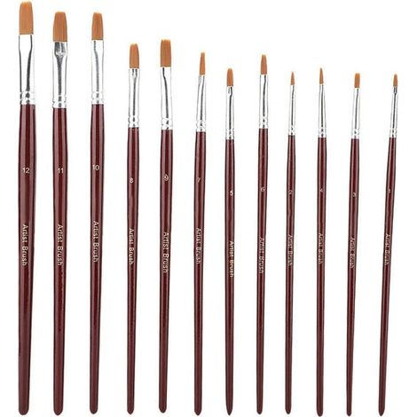 12 Pcs Peinture Pinceau, Vin Rouge Nylon Cheveux Dessin Brosse Art Peinture Set Outil(Round) (1/5)
