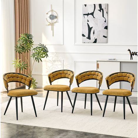 Lot de 2 chaises de salle à manger en velours jaune, piètement métal noir, HAVRYA (1/5)