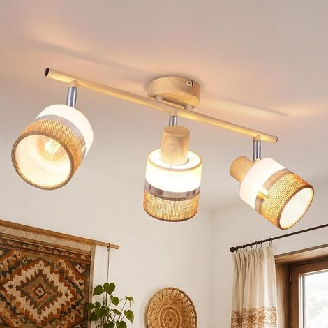 GBLY Plafón LED – tres lámparas casquillo E14 estilo retro imitación madera estilo bohemio apto para pasillo dormitorio y salón (bombilla no incluida) (1/5)