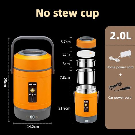 Cuiseur à riz multifonction pour voiture (Orange) 12 V, cuve intérieure double paroi en acier inoxydable 304, boîte à lunch isotherme (1/4)