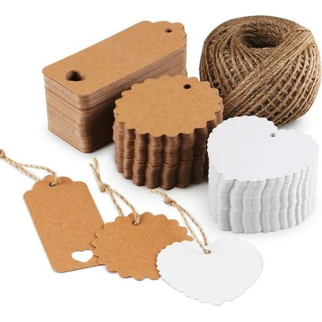 200pcs Étiquette de Papier kraft pour cadeau avec rouleau de ficelle en jute de 26m (1/5)