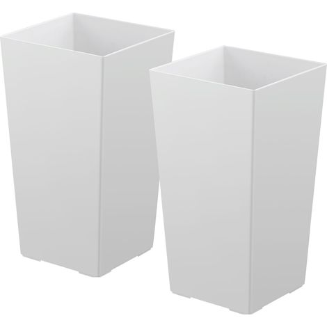 Lot de 2 jardinières hautes 550 mm, grands pots de fleurs en plastique modernes pour plantes d'intérieur et extérieur, avec roulettes, pot intérieur et trous de drainage pour patio, jardin, blanc (1/5)