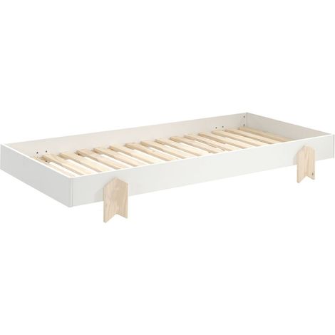 Lit 90x200 pin massif blanc et bois clair Ridulo (1/3)