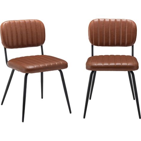 Calicosy – Lot de 2 chaises de séjour marron – Revêtement polyuréthane – Dossier L45 x H26 cm – Assise L45 x P45 cm – Piètement métal noir (1/5)