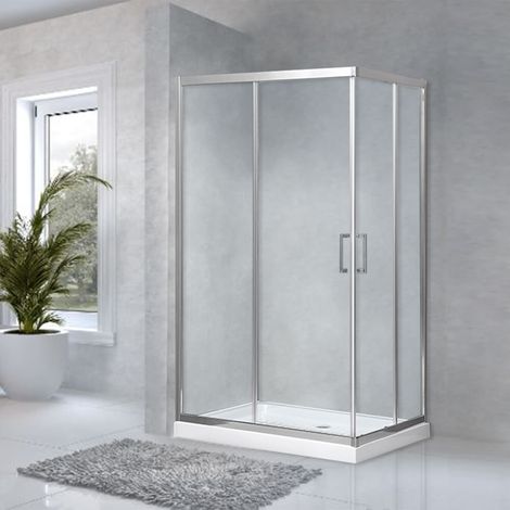 Box doccia 80X100 regolabile lastra cristallo 6 mm e profilo flat alluminio cromo due ante scorrevoli h 195 (1/4)
