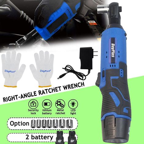 Brushed Ratchet Wrench Electric 3/8'' Cordless Right Ratchet 90° Angle Wrench Tools+ 2pcs 1500mAh Li-Ion Batteries,with LED Worklight,40N.m Torque Ratchet Wrenches Set,2300RPM Impact Power Tool (1/5)