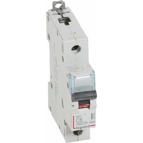 Disjoncteur DX³6000 10kA arrivée haute et départ bas à vis 1P 230V à 400V - 6A - courbe C - 1 module - LEGRAND
