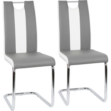 2er Set Esszimmerstühle mit Rückenlehne,Polsterstuhl aus Metallbeine,Grau+Weiß