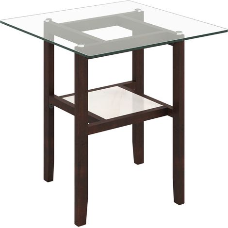 Mesa auxiliar cuadrada 61 x 61 x 62 cm diseño práctico de 2 niveles estilo moderno cristal templado marrón 200014061