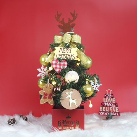 Mini Albero di Natale da Tavolo 45 cm in PVC Dorato con Luci LED Integrate, Design Elegante e Realistico per Ufficio e Casa