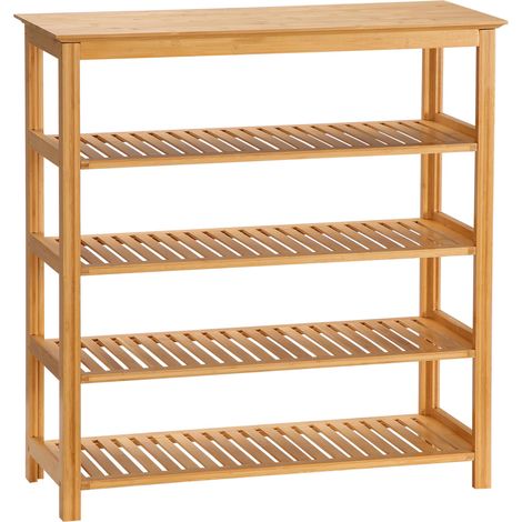 Étagère à chaussures à 5 niveaux, porte-chaussures en bambou avec 4 étagères à lattes, 80x29x82cm, effet bois naturel (1/5)