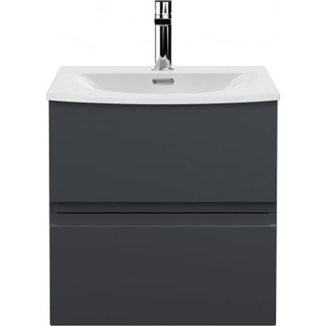 Hudson Reed Urban Satin Soft Black 500mm Wall Hung 2 Drawer Vanity Unit and Curved Ceramic Basin - URB1402G (1/5)