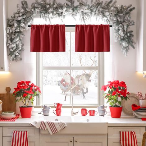 Lot de 2 cantonnières de Saint-Valentin pour fenêtre de cuisine, rideaux occultants rouges pour décoration romantique pour salon, 40 cm de long (1/5)
