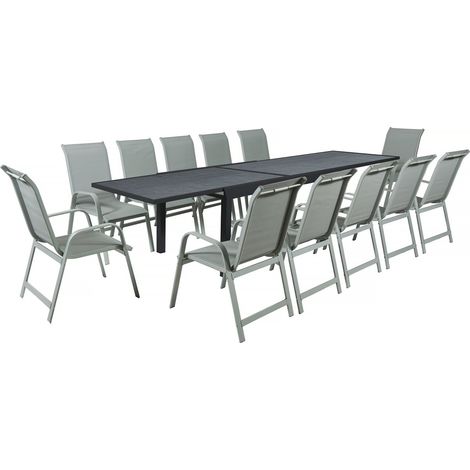 Garten-Essgruppe "Lagos" - 200/320 x 105 x 76 cm - 12 Stühle - Hellgrau