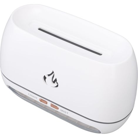 Diffuseur de flamme, blanc, 7 couleurs, réaliste, fonctionnement silencieux, 200 ml, 6 W, humidificateur à brume effet flamme pour bureau, chambre et maison (1/5)