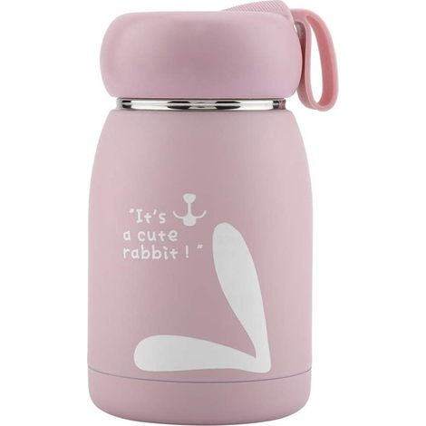 Vaso térmico con estampado de conejo y función termo - Antifugas - Botella deportiva isotérmica - Rosa - 320 ml (1/5)