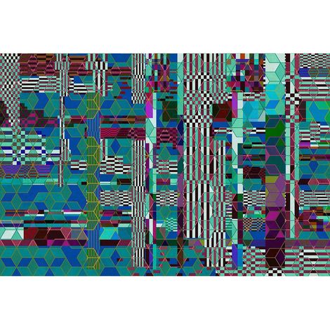 Papier peint panoramique vert & turquoise graphique Tapisserie panoramique géométrique verte pour salon Papier peint panoramique mosaïque original (1/2)