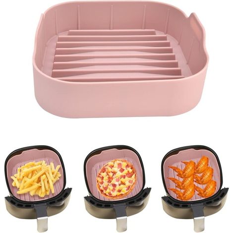 Multifunktionaler, quadratischer Ersatzkorb für Heißluftfritteusen, rosa, Kochzubehör für Pommes frites und Aufläufe, modernes Design - Crezuo