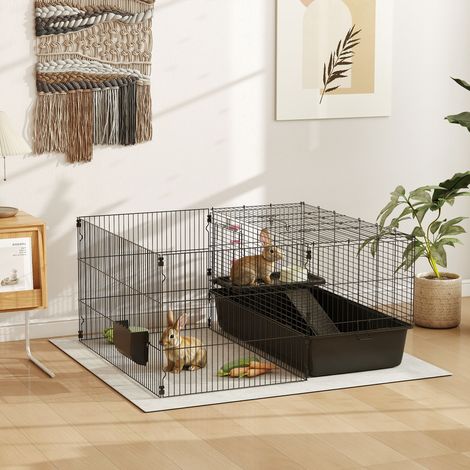 Cage pour petits animaux avec enclos amovible, parc à jeux avec clapier, accessoires inclus, noir (1/5)