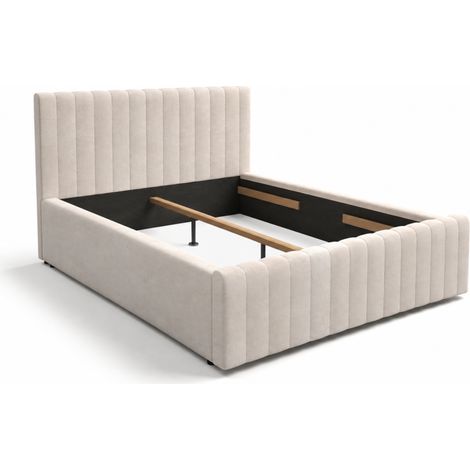 Letto matrimoniale ELORIA 140x200 in tessuto bouclé beige con testiera capitonnata (1/5)