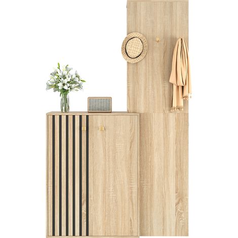 Armoire d'entrée moderne avec espace de rangement, ensemble d'armoire, armoire compacte, meuble à chaussures, armoire d'entrée, avec patères, tringle à vêtements, pour l'entrée (1/5)