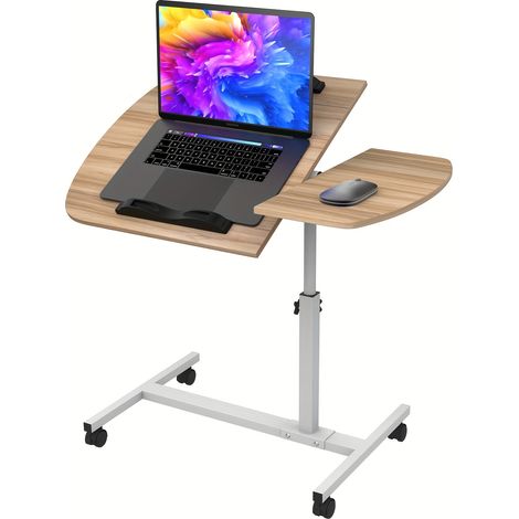 Bureau Portable Réglable en Hauteur avec Roulettes Bloquantes - Table Mobile Ergonomique Plateau MDF + Structure Métallique - Dimensions 60x40x62-97cm (Idéal Canapé/Chambre/Salon/Bureau) (1/5)