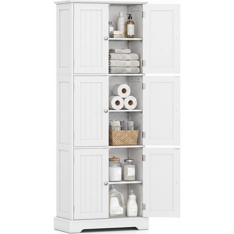 COSTWAY Mobiletto Alto da Bagno con 6 Ante, 60 x 30 x 160 cm (Bianco) (1/5)