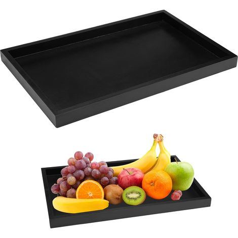 Rechteckiges, antibakterielles Holztablett – 32 x 20 x 2 cm – für Tee, Obst oder Getränke – schwarz – vielseitig verwendbar