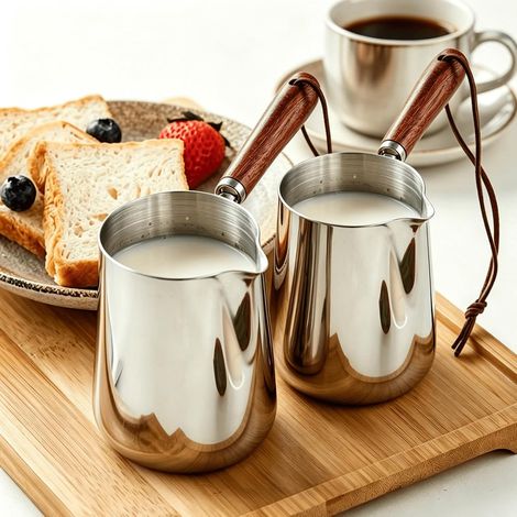 Lot de 2 Pots à Lait Mini Pot Chauffe-beurre Mini Casserole Chauffe-café  350ML Petite Casserole à Sauce Pot à Lait Inox Petite Casserole pour Faire Fondre le Beurres Chocolat Bouillir Lait la (1/5)