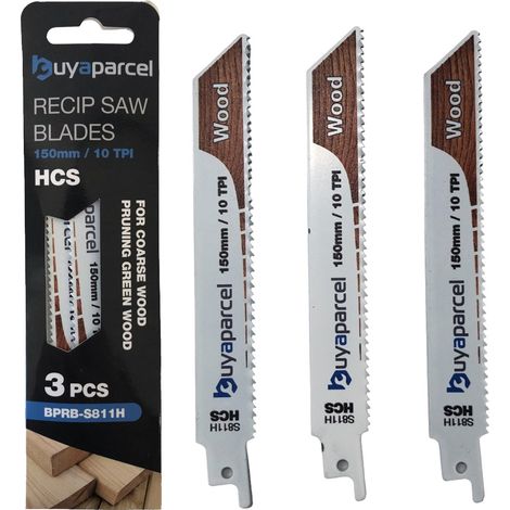 Reciprocating Sabre Saw Blades S811H 150mm 6"" 10 TPI HCS For Wood Pruning x3 (1/4)