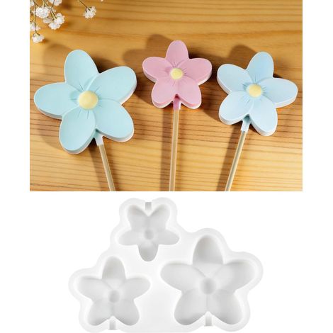 Lot de 3 moules en silicone pour fleurs - Moule en silicone pour couler le plâtre - Moule flexible en silicone pour travaux manuels, béton et bougies (1/5)
