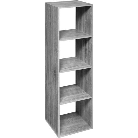 5Five Simply Smart – Étagère murale colonne 4 cases de rangement en panneau MDF effet chêne gris H 134 cm – Fixation murale incluse