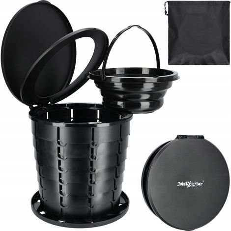 Toilette portatile pieghevole 2 in 1 per turisti + cestino compatto e sottile (1/5)