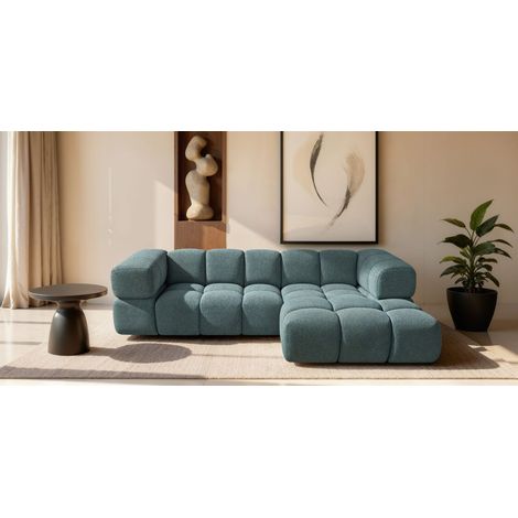 Ecksofa Designersofa BLANCHE in Stoff Puente Azurblau Ottomane Rechts