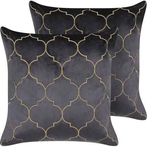 Conjunto de 2 cojines decorativos patrón marroquí 45 x 45 cm moderno gris dorado Alyssum (1/5)