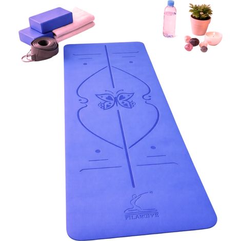 Tappetino bicolore da donna per yoga, pilates, fitness, con linee di orientamento, antiscivolo (1/5)