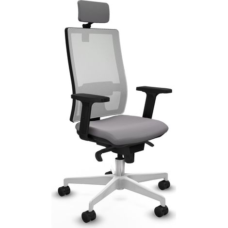 Synchro Ottomane weiß Mesh grau Kunstleder grau Arme 2D weiß Basis 2D Kopfteil 2D Nylon Räder 65mm
