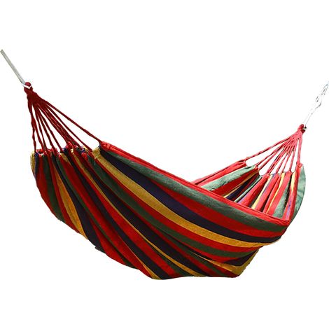 Hamac d'extérieur confortable en polyester et coton Capacité de poids 440,9 lb Hamac portable anti-basculement Couleurs vives (1/5)