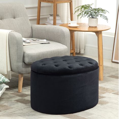 Sitzbank Stauraum Hocker oval 71 52 42 cm Schwarz OKMYHOME (1/5)