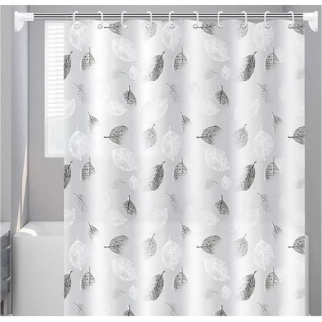 Rideau de Douche - La Feuille - 180x200 cm - Anti Moisissure - PEVA - Lavable Blanc, Gris, Noir blanc RIDEAU DE DOUCHE (1/5)