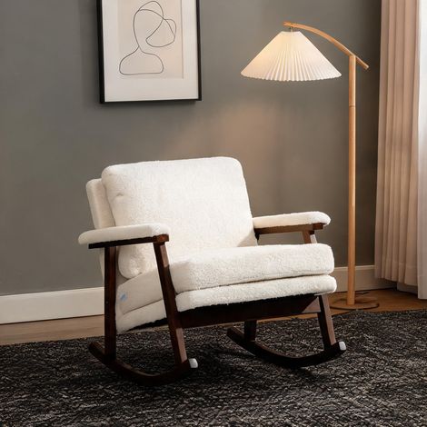 Fauteuil à bascule blanc en velours coloris blanc 83 x 73 x 80 cm (1/5)