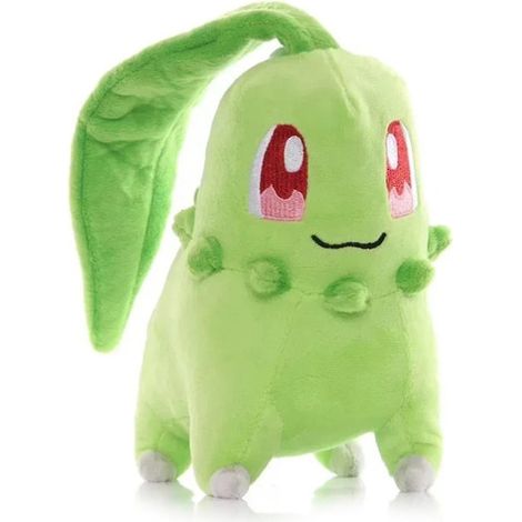 Peluche Chikorita 20 cm, douce et confortable, idéale comme cadeau pour les enfants. Figurine en peluche douce et rembourrée.
