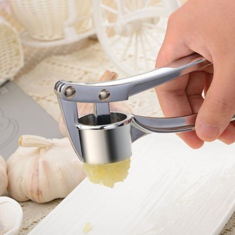 Prensa de ajos de acero inoxidable, picadora de jengibre, prensa de ajos, picadora de ajos, fácil de usar, resistente a la oxidación, mango ergonómico, fácil de limpiar. (1/5)